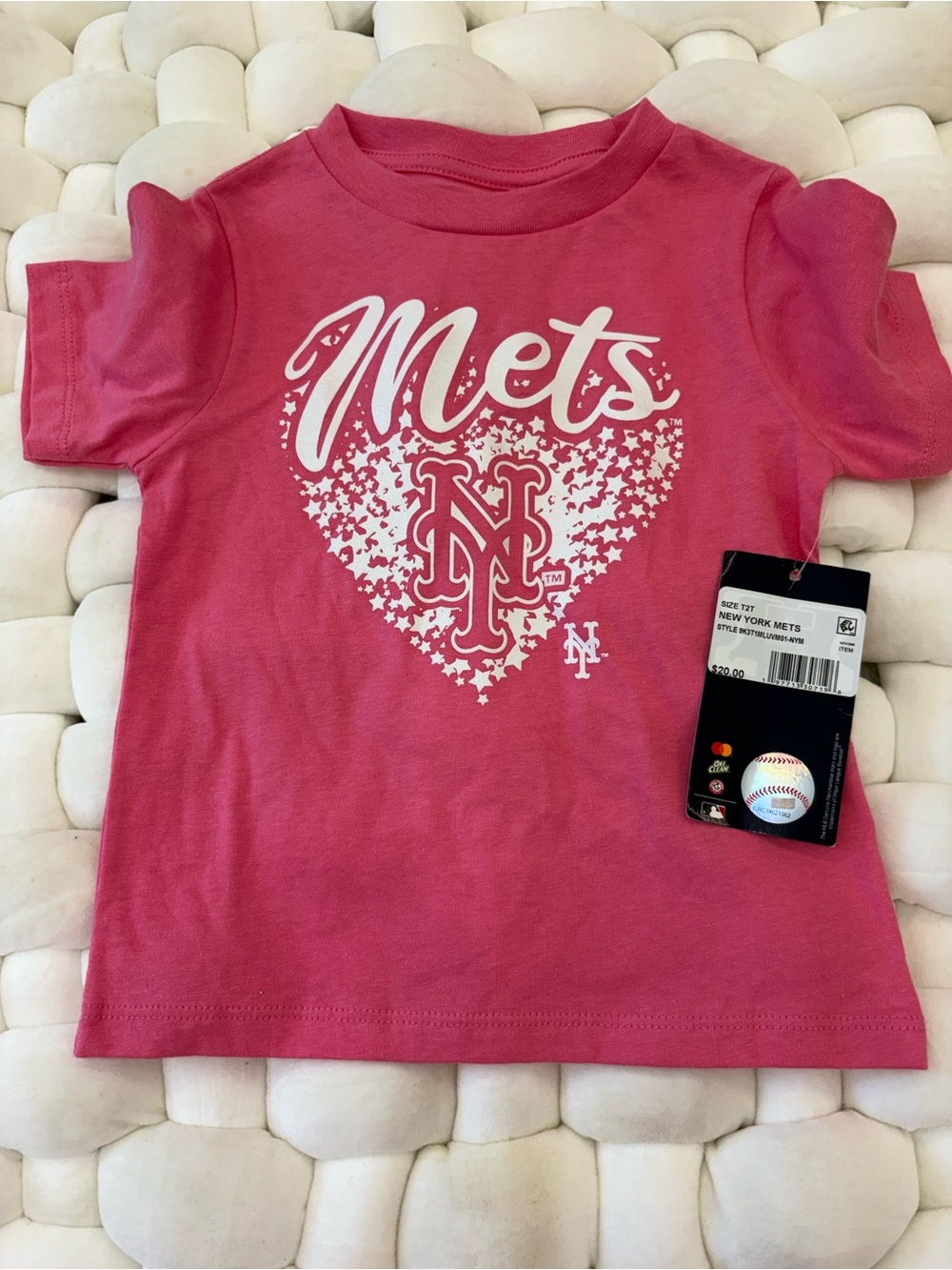 Genuine Merchandise Pink NY Mets Heart Logo Kids Tee